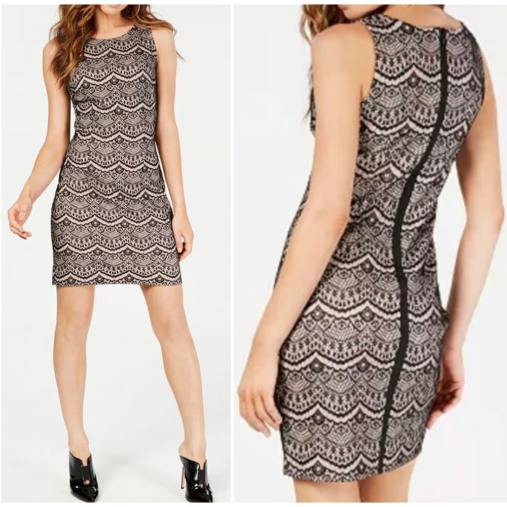 Guess Lace Sheath Dress Womens 2 Black Pink Bodycon Sleeveless Date Night Glam